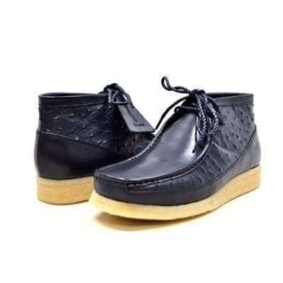 British Walkers Walker 100 Wallabee Style Boots Men's Navy Blue Ostrich Leather - Picture 1 of 9